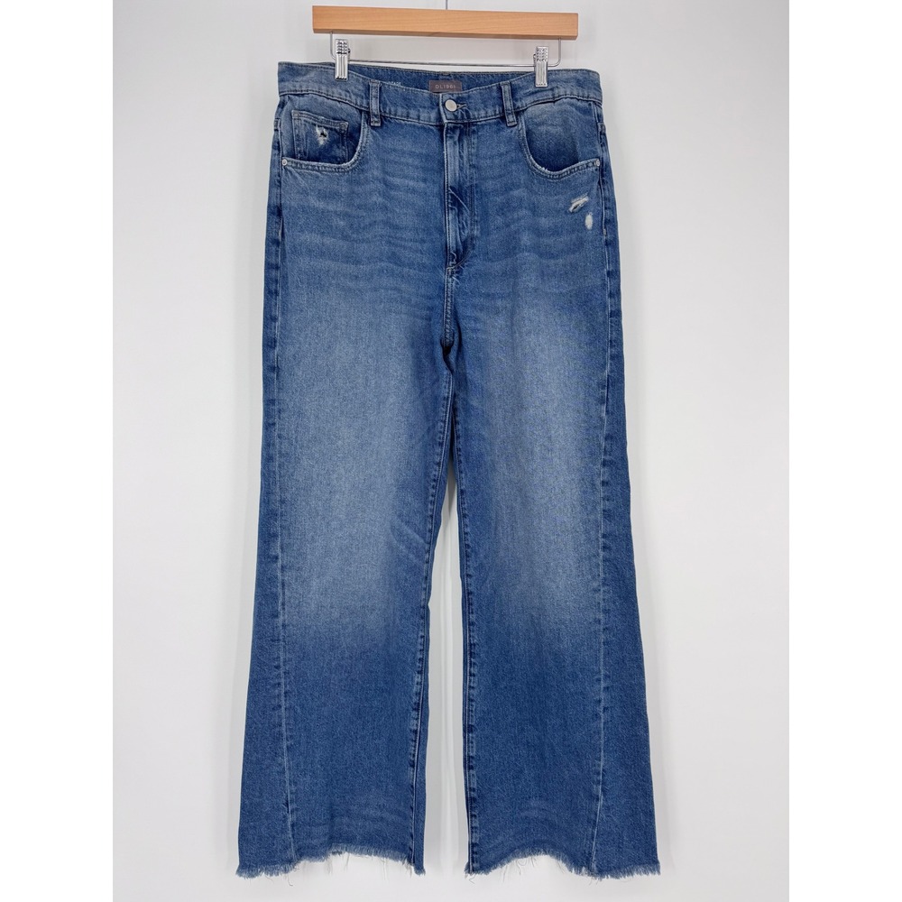 DL1961 Hepworth High Rise Wide Leg Jeans Womens 31‎ Bedford Blue Raw Hem Boho